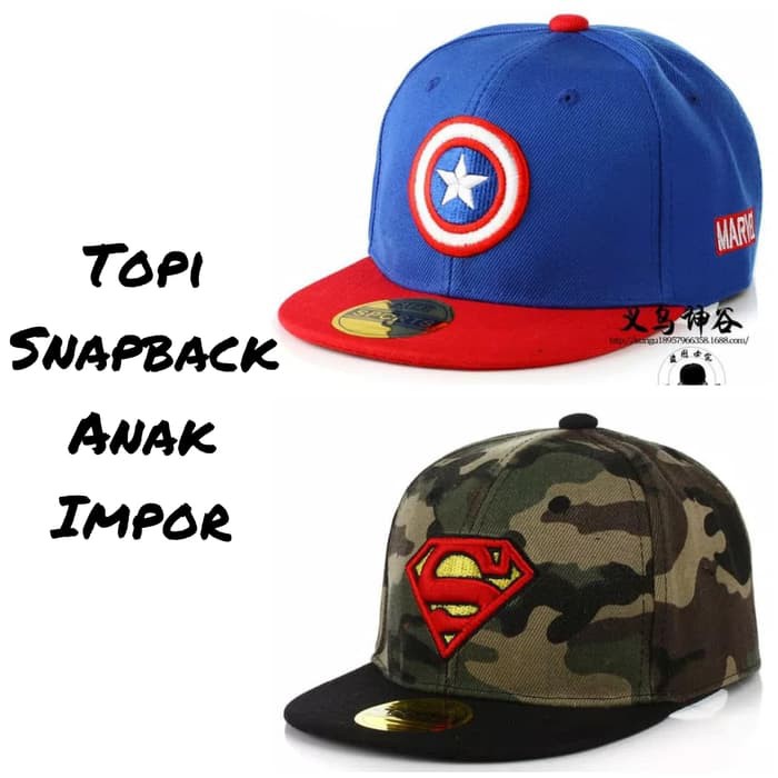 New Topi Snapback Anak Superman Atau Capt America Fashion Cap Trucker Hat