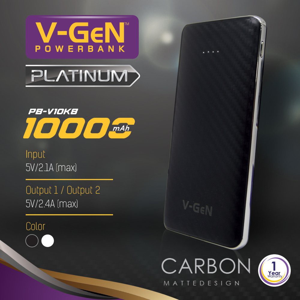 Powerbank V-GeN Platinum Carbon 10000 mAh - Power Bank VGEN