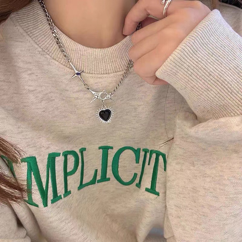 Kalung Rantai Choker Liontin Hati Bintang Kristal Warna Hitam Untuk Wanita