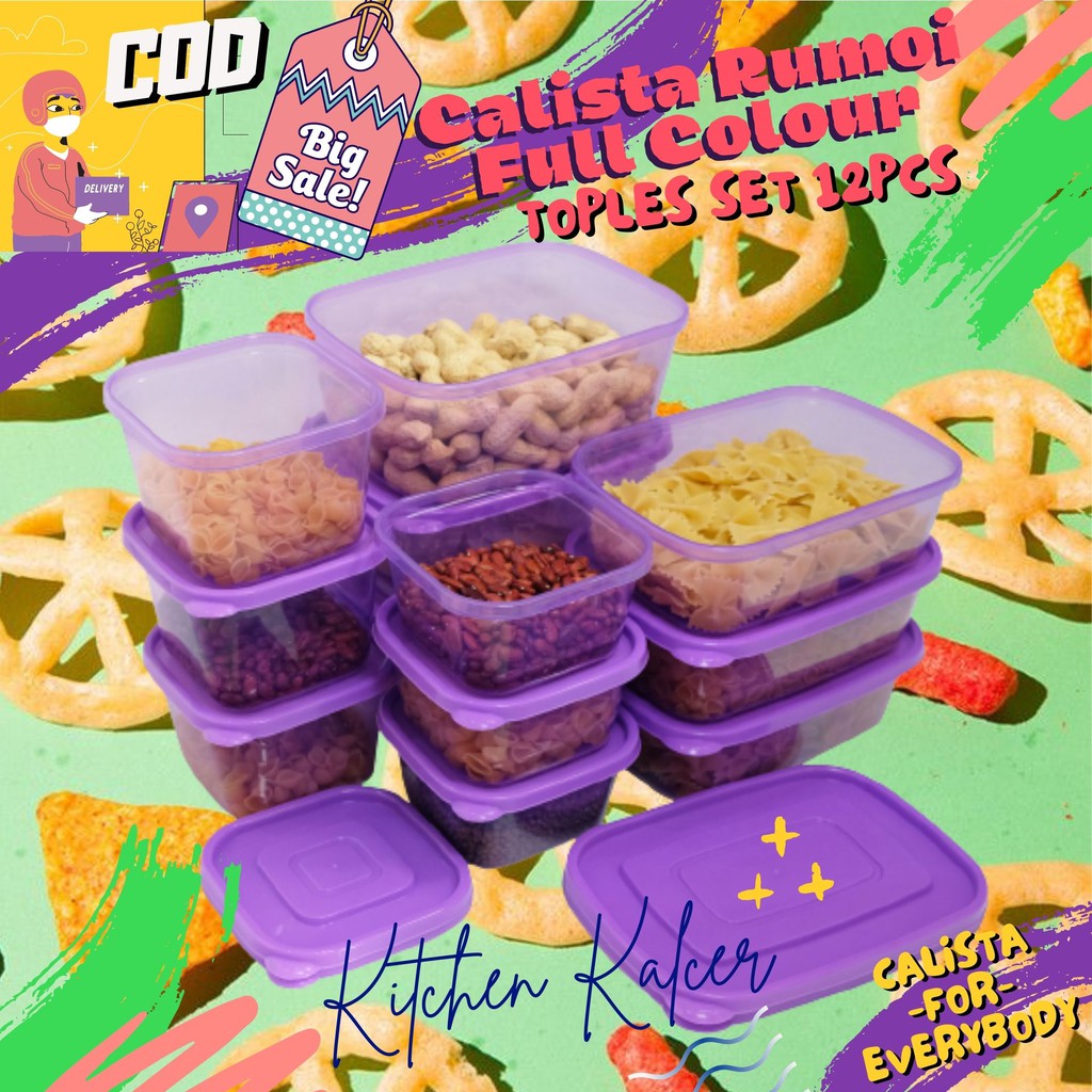 TOPLES PREMIUM CALISTA RUMOI FULL COLOUR TOPLES SET ISI 12PCS / TEMPAT MAKANAN WADAH BUMBU DAPUR