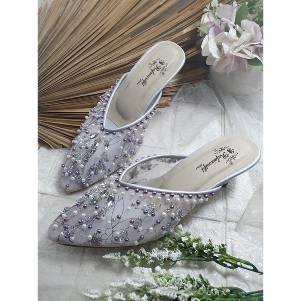 sepatu Marisa purple silver tinggi 5cm lancip