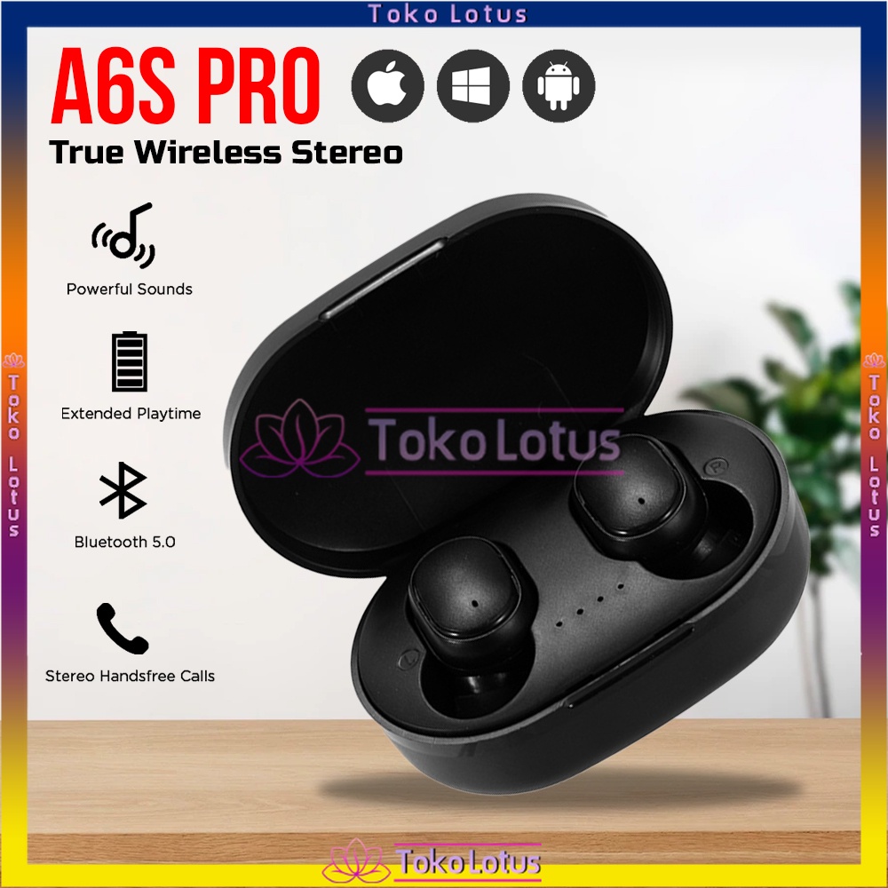 𝐎𝐑𝐈𝐆𝐈𝐍𝐀𝐋 𝐏𝐑𝐎𝐃𝐔𝐊 !!! Headset Bluetooth TWS with Mic 9D Bass StereoA6S Pro Handset Water Proof Earbud 5.1 TWS Wireless Earphone Henset