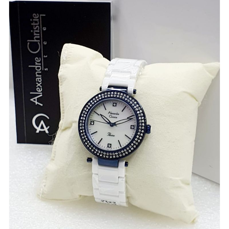 JAM TANGAN WANITA ALEXANDRE CHRISTIE AC 2323 BLUE WHITE CERAMIC