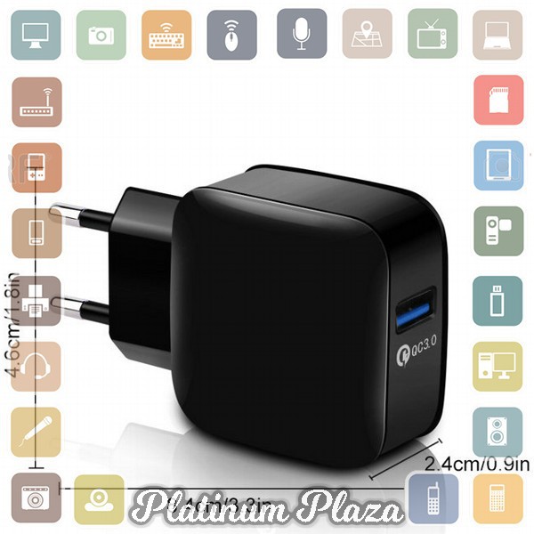 Wall Charger USB 1 Port QuickCharge 3.0 - Black`E09ED4-