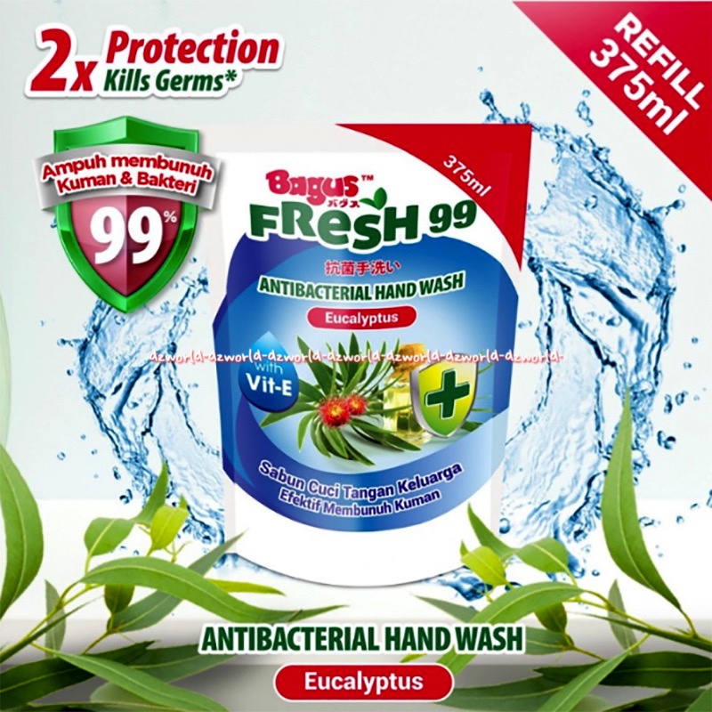 Bagus Fresh 99 Antibacterial Hand Wash 375ml Luwak Coffee Eucalyptus Sabun Cuci Tangan Keluarga Kuman Sabun Refill Isi Ulang Kemasan Pouch Bagus Fresh99 Wangi Kopi Minyak Kayu Putih