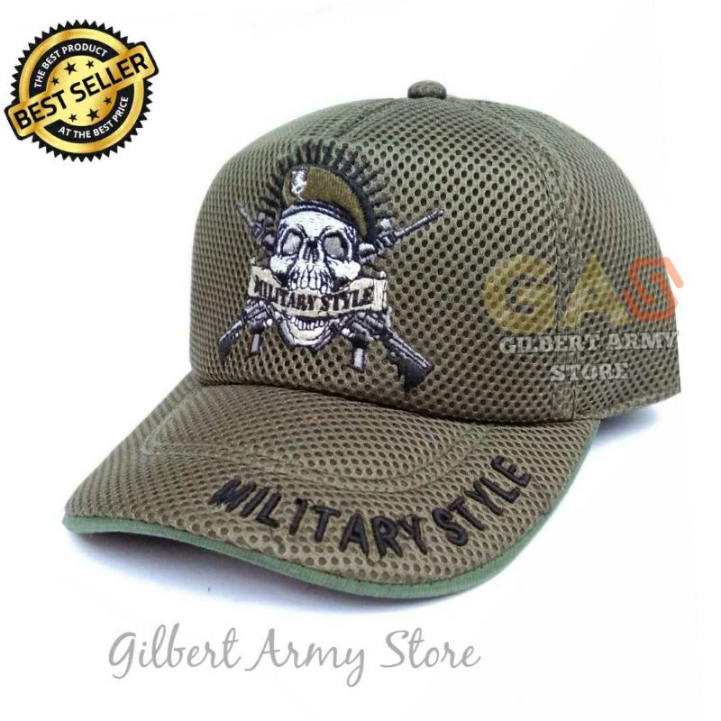 Topi Pria Military Style Murah Jaring - Gilbert Army Store-Topi Bordir militer tni Army