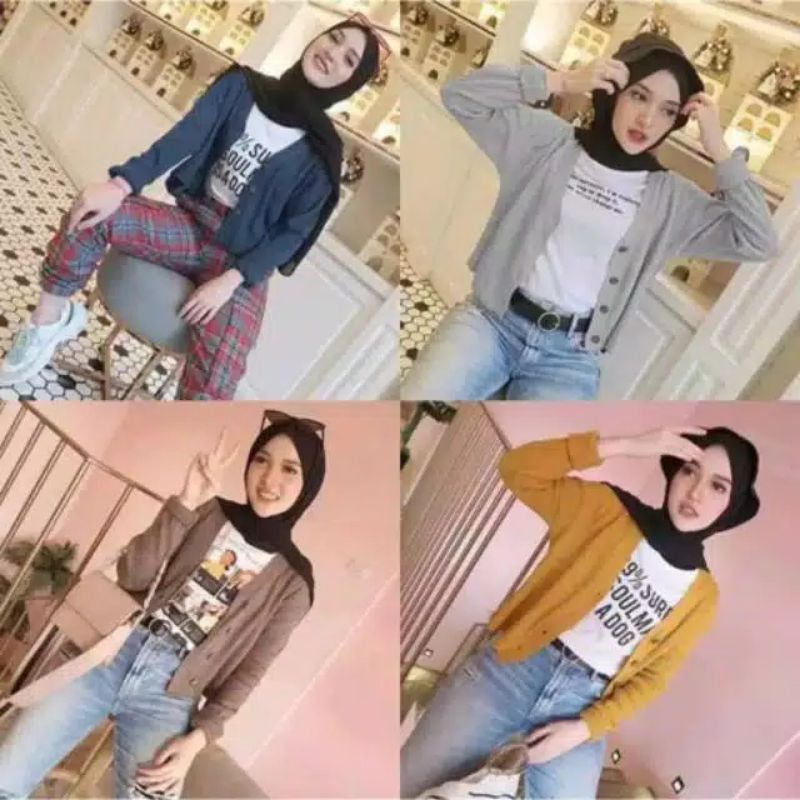 CROP CARDI WILLY KNITWEAR BAJU ATASAN WANITA TANGAN PANJANG MOTIP KANCING BATOK