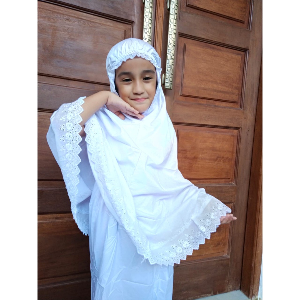 MUKENA RENDA ANAK ALESYA BAHAN KATUN PUTIH
