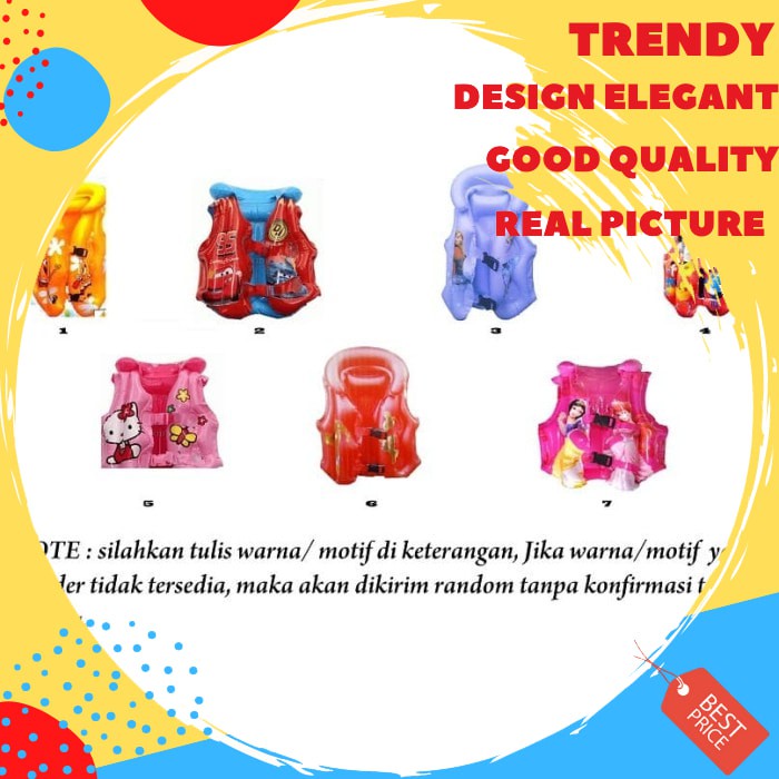 Swim Vest Kecil Berkarakter. Jaket Rompi Pelampung Renang Anak SS342
