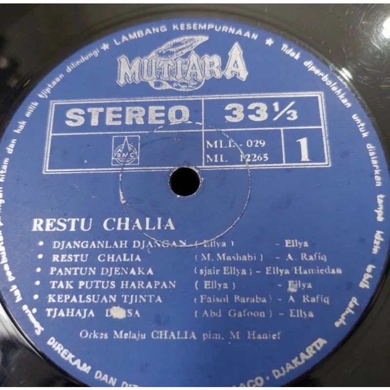 Vinyl Piringan Hitam 12&quot; Restu Chalia Orkes Melayu Chalia M.Hanief