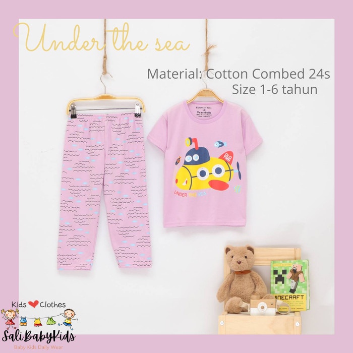 Setelan Piyama Baju Tidur Kaos Pajamas Homewear Daily Set Lengan Pendek Celana Panjang Anak Laki lak