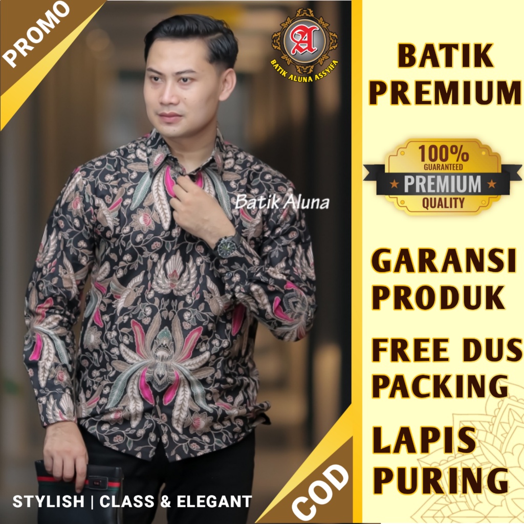 Batik Premium Pria Modern Kameja Kemeja Kmeja Cowok Lengan Panjang Lapis Furing Bahan Katun Kualitas