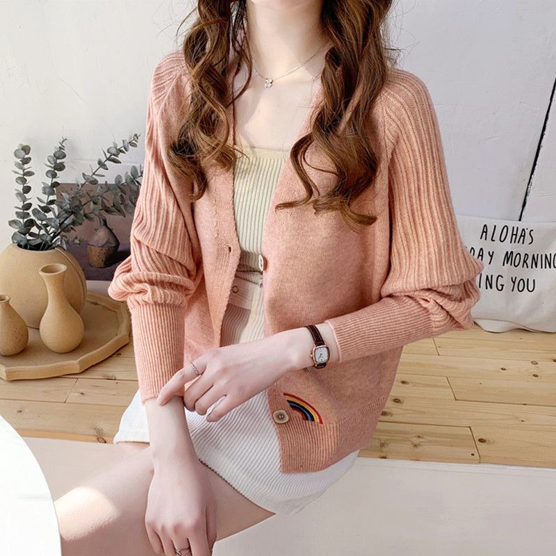Noona Cardigan Rainbow Soft Knit Import - Kardigan Rajut Wanita Bordir Pelangi TM (CX1194)