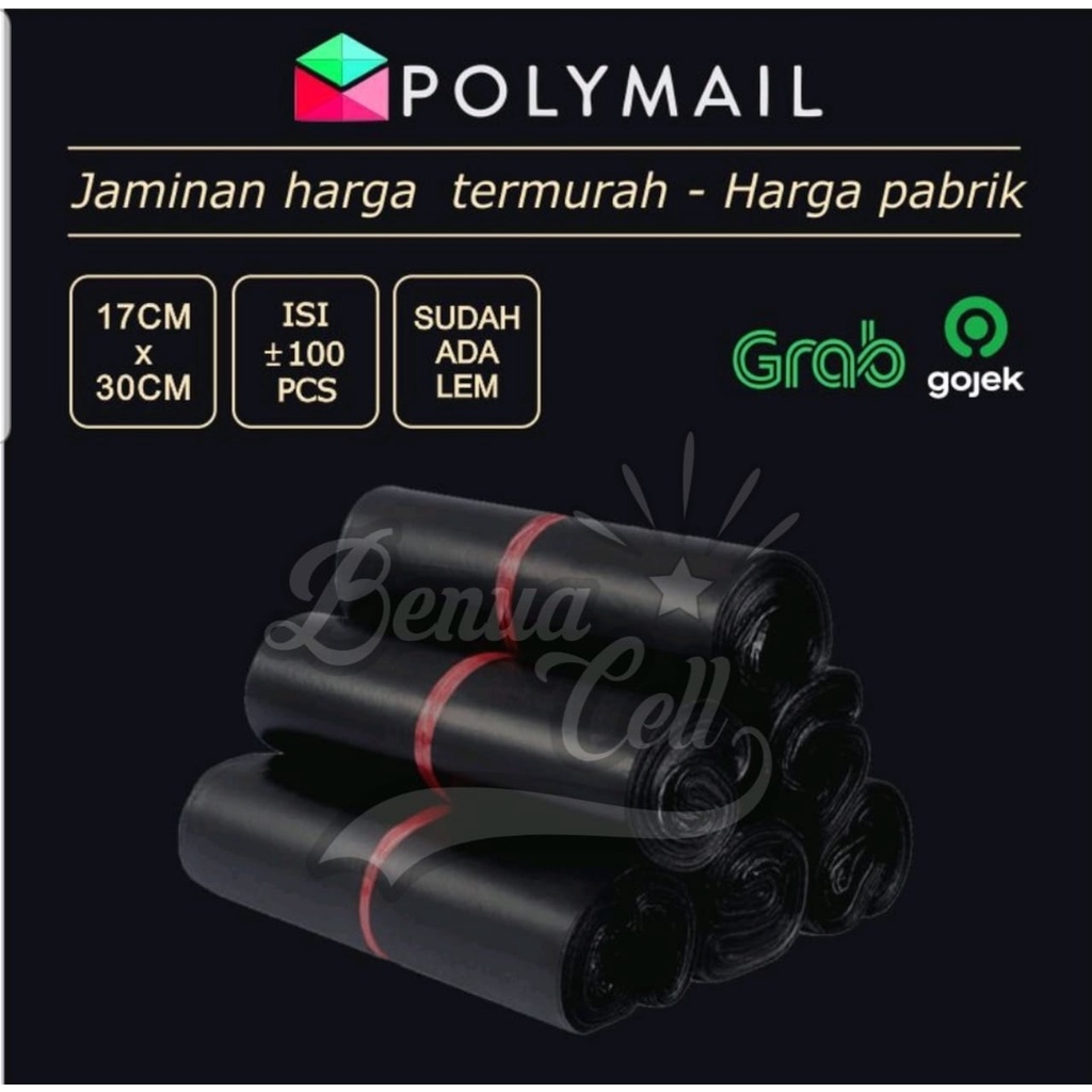 PLASTIK POLYMER PACKING OLSHOP 10X20 / 12X25 / 17X30 1PACK ISI 100PCS WARNA HITAM BAHAN TEBAL - BC