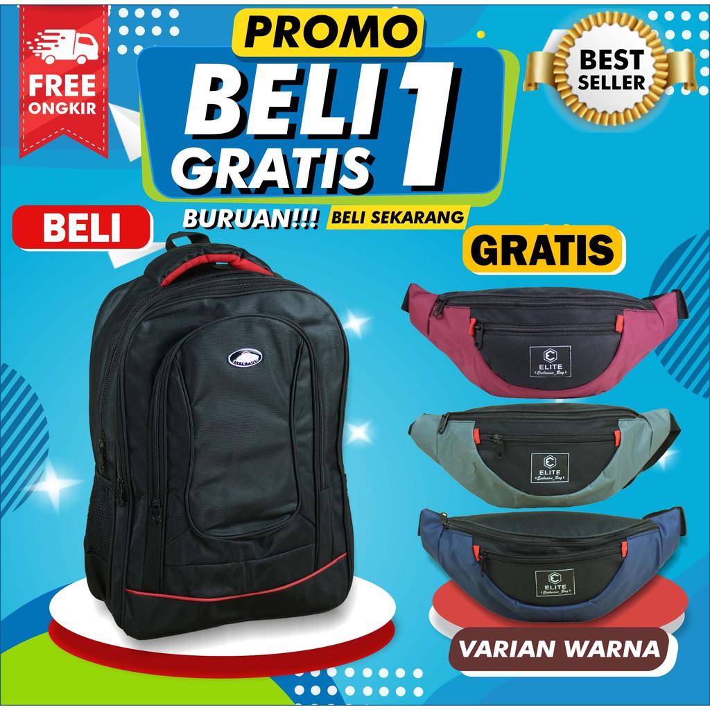 BELI 1 GRATIS 1 Tas Ransel Laptop Elite Polo Original Mikro Hitam Bagus Keren Murah Anak Sekolah SD