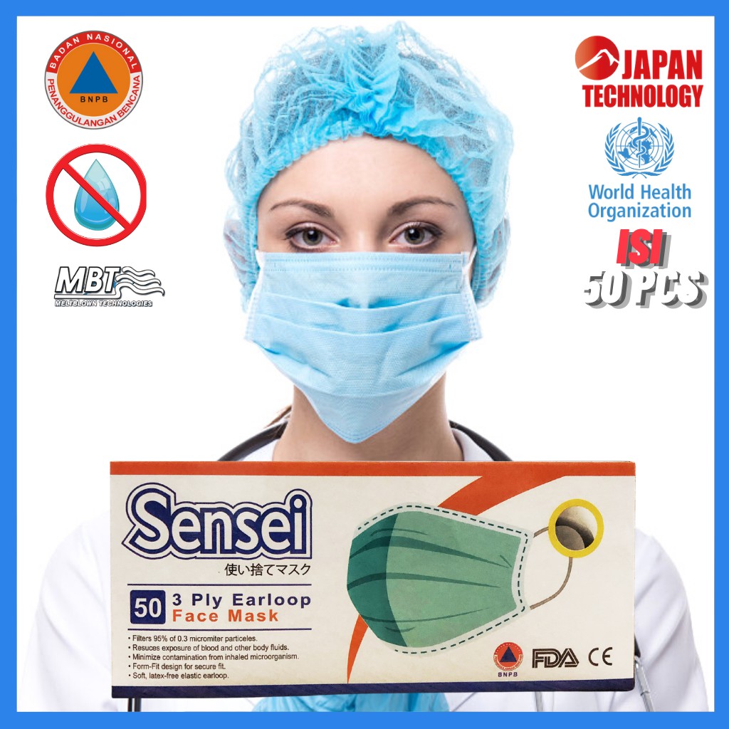  MASKER  BNPB 3PLY MASKER BEDAH  SURGICAL MASK EARLOOP 