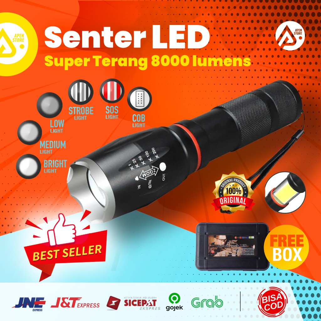 Senter Led Super Terang Original 8000 Lumens Xm L T6 E17 Cob Sepeda Swat Police Barang Unik Murah Shopee Indonesia