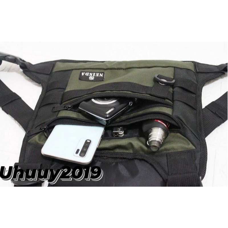 Tas dada pria neisda premium version two green-black Chest bag rig outdoor