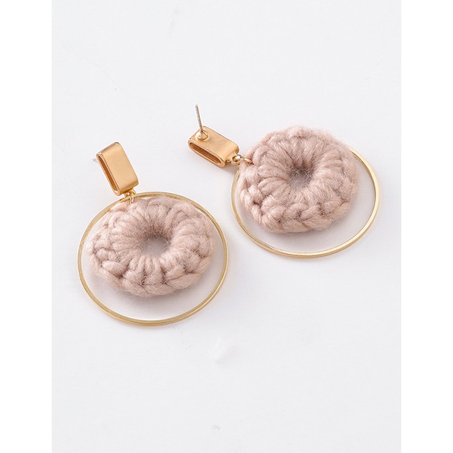 LRC Anting Tusuk Fashion Pink 925 Silver Needle Geometric Plush Round Metal Earrings D48781