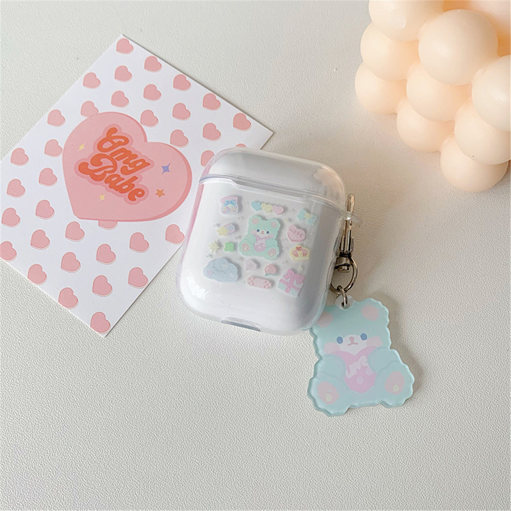 【COD Tangding】INS Cute Bear with AirPODS 1/2 Earphone Case Cartoon Apple Wireless Bluetooth Protective Soft Case