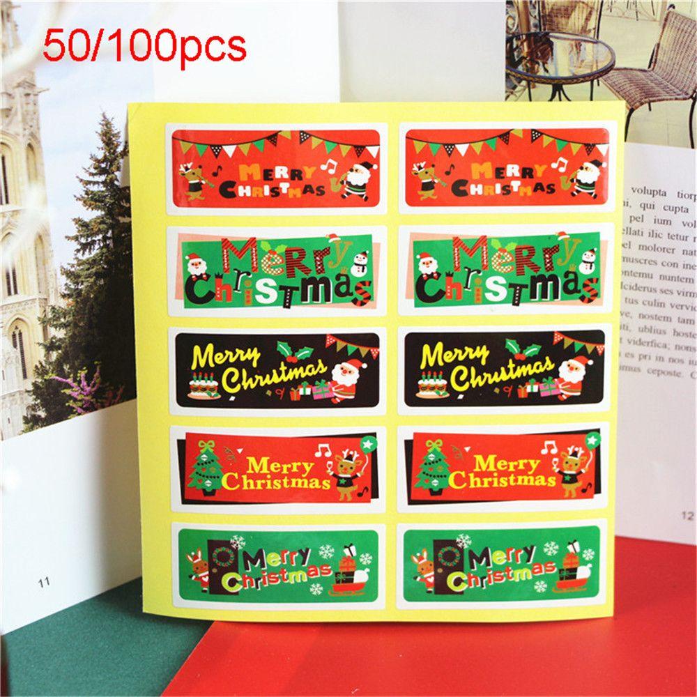 Solighter 50/100pcs Kraft Stiker DIY Hiasan Kue Biskuit Festival Dekorasi Sealing Craft Badge Merry Christmas