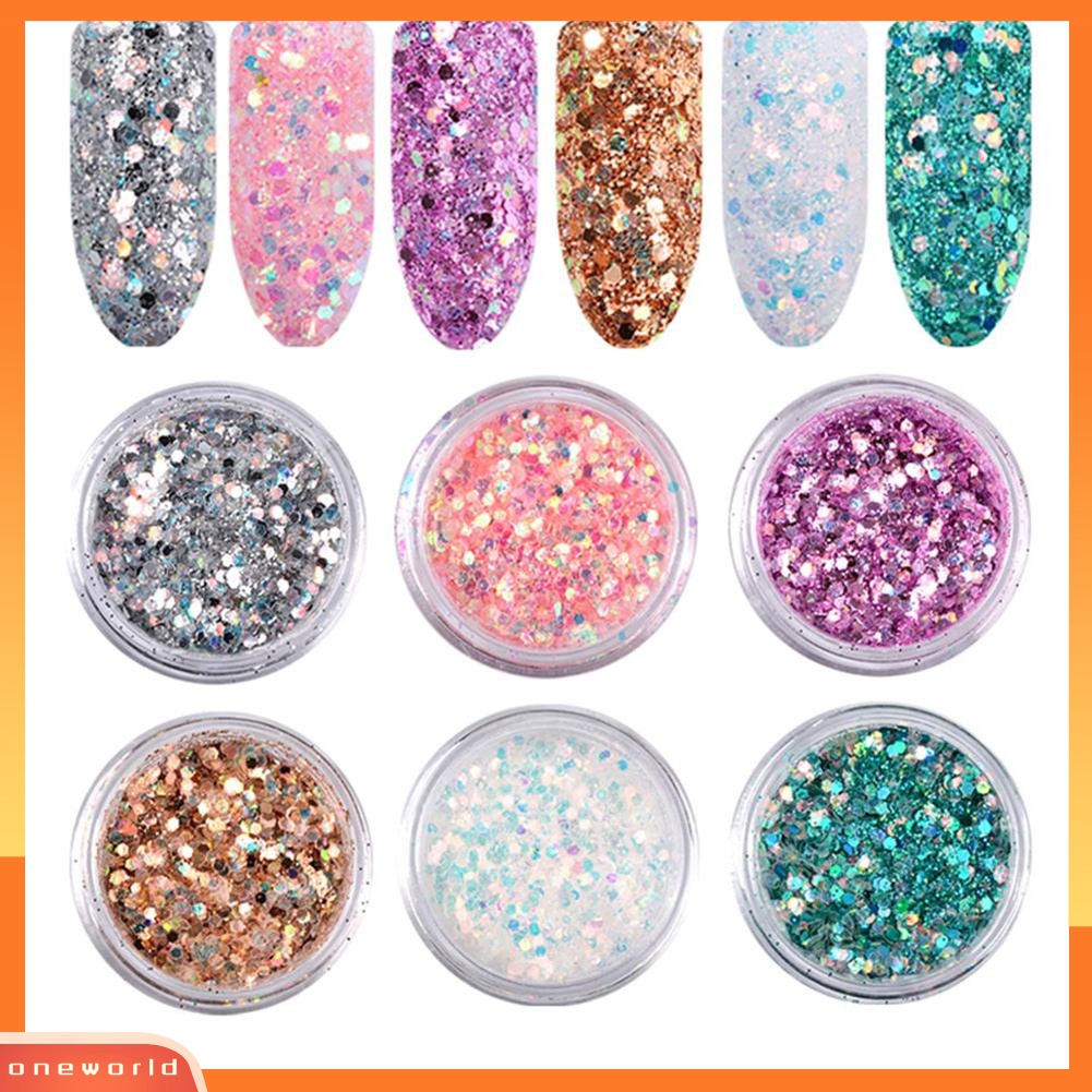 (ONWO) 6 Pcs Bubuk Payet Glitter Warna-Warni Untuk Manicure