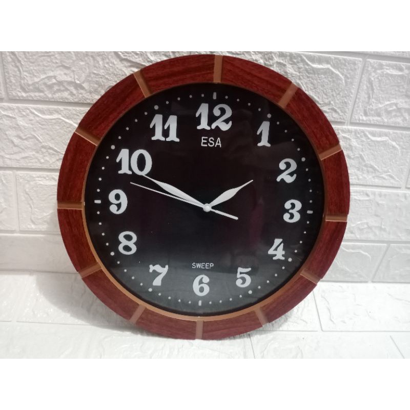 jam dinding ESA 341 kayu/jam dinding urat kayu/jam dinding klasik/jam dinding bulat