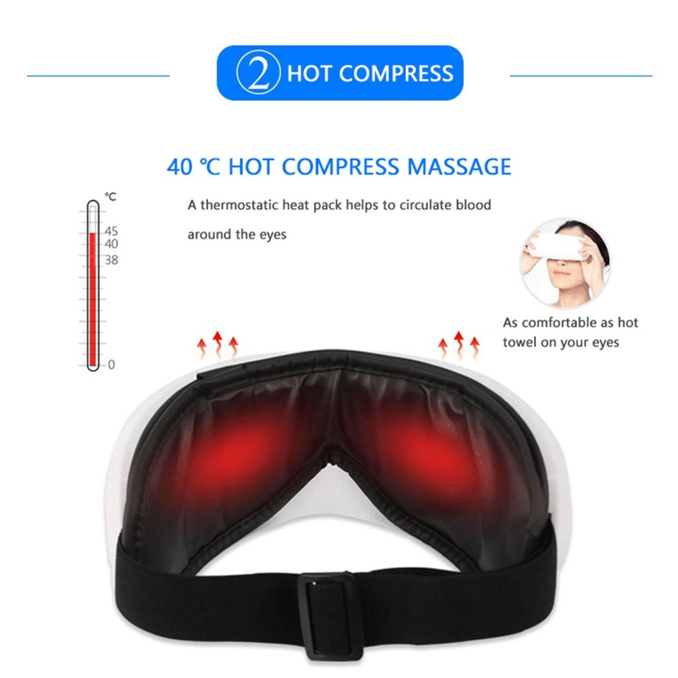 Alat Pijat Kompres Mata dengan Bluetooth smart Eye massager Alat Terapi Mata Alat pijit Elektrik Eye Therapy Massager Rechargeable Electric Bluetooth Music Eyes Massage SPA Collapsible Air Pressure Heating Eye Fatigue Relieve