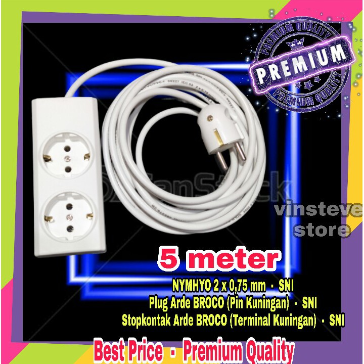 Stop Kontak Kabel BROCO 2 Lubang 5 Meter
