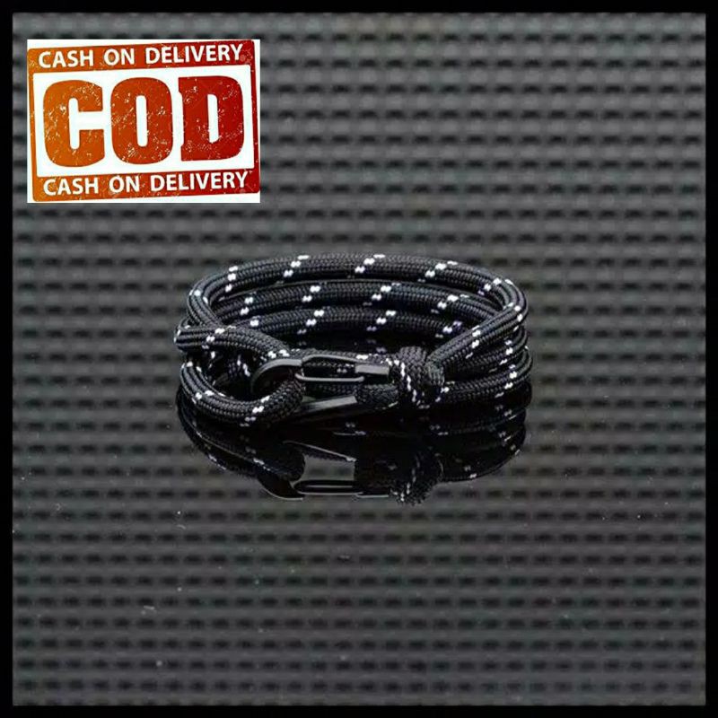 Gelang Pria Tali Prusik Paracord Kaitan Kew Kew Hitam Putih / Gelang keren / Gelang handmade