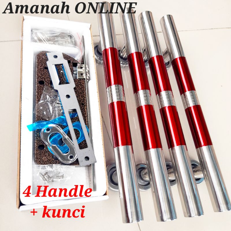 Lengkap - Handle pintu rumah stainless 1 set kunci 33cm minimalis