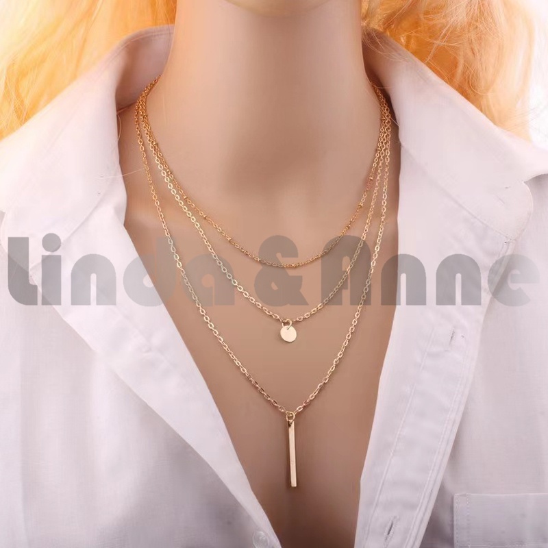 Kalung 3 Layer Liontin Necklace - Fashion Wanita Multi-layer Kalung Panjang