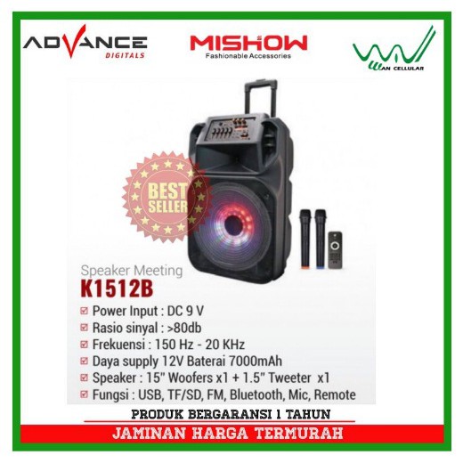 SPEAKER MEETING BLUETOOTH PORTABLE ADVANCE K1512B (15"inch) BERGARANSI