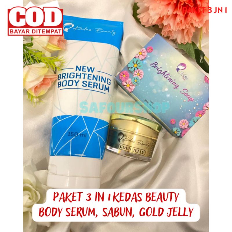 Paket Hemat Kedas Beauty 3 in 1 Body Serum Sabun Gold Jelly Kedas Beauty