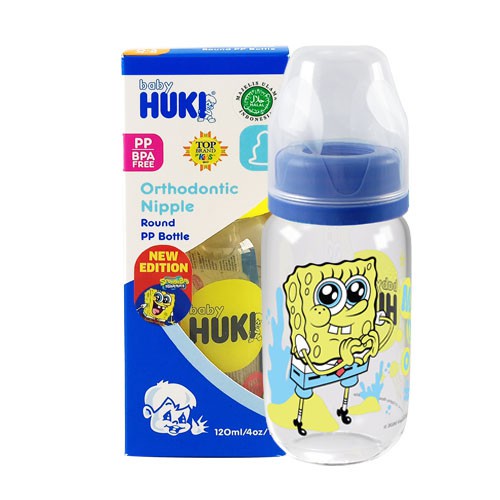 Huki Btl PP BP Caracter A Edisi Sponge Bob / Botol Susu Bayi - 120 ml (Tersedia varian warna)