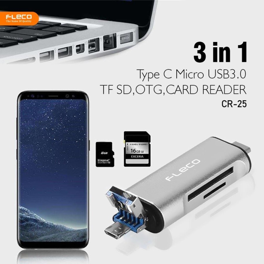 Card Reader USB Type-C USB 3.0 Micro &amp; SD Fleco CR25