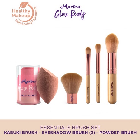 ⭐BAGUS⭐ MARINA Glow Ready Brush Set / Beauty Blender | Beauty Sponge Kuas Make Up Eyeshadow Blush On