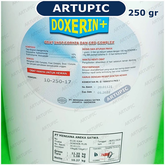 Doxerin Plus 250 gram Obat Snot Coryza CRD Complex Pernafasan Unggas Ayam Mensana Artupic