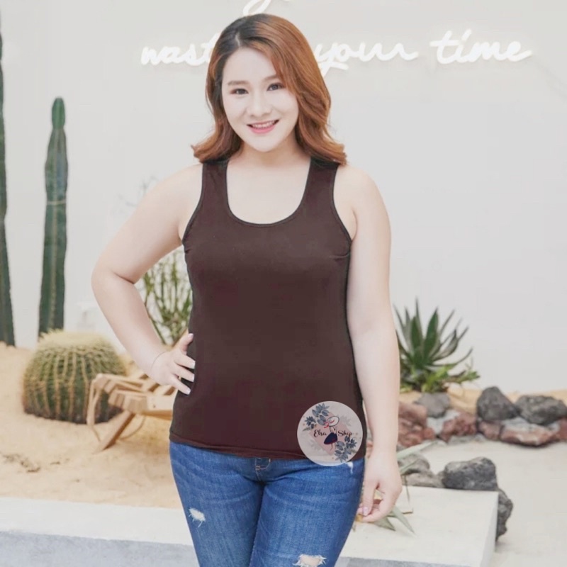 Singlet Wanita Jumbo / XXL / Tanktop Cewek Tali Lebar XXL-Coklat