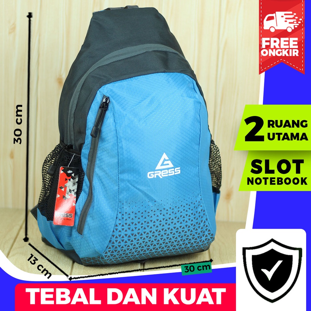 Tas Ransel Gress Biru Muda Back Pack Out Door Pria Wanita Multi Fungsi Hiking Sekolah SMP SMA Trendy