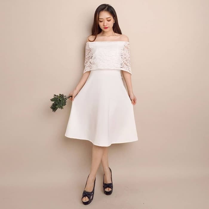 REAL PICT JANUERA DRESS (029) Brokat Import Scuba Tebal Adem Nyaman - Putih