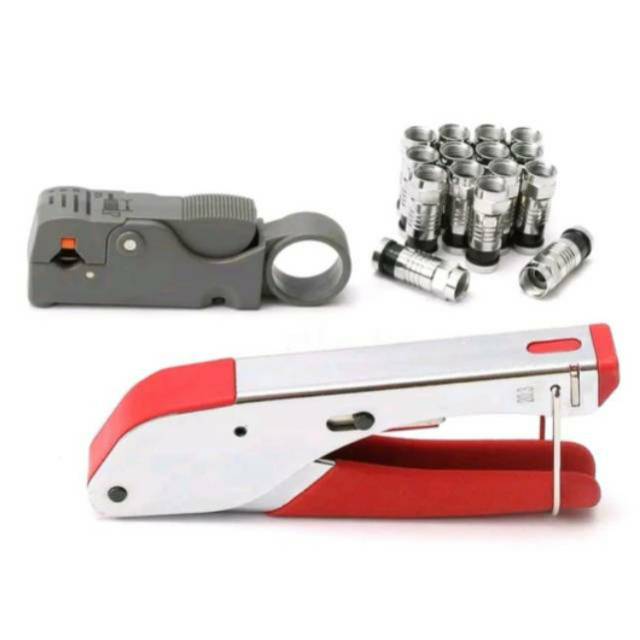 Tang press rg6 + pengupas kabel + konektor press