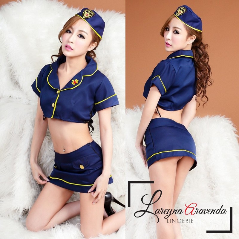 Lingerie Lareyna Aravenda Set Lingerie + Rok + Topi Seksi Model Cosplay Sexy Police LG999(K1Z5) Ling