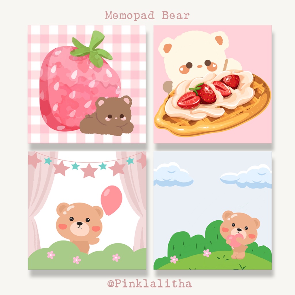 

Pinklalitha Kertas Memopad Strawberry Teddy Bear Notes