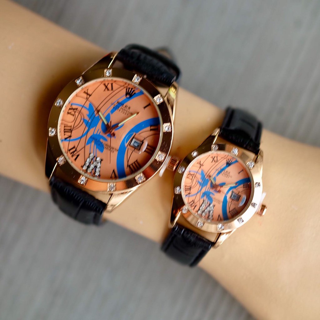 Jam Tangan Pria Wanita Couple Rolex Tanggal Tali Kulit