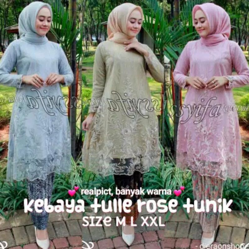 realpict KEBAYA TUNIK TULLE JUMBO KEBAYA MODERN M-XXL KEBAYA TILLE MODERN KEBAYA ROSE WISUDA MURAH