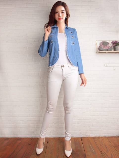 Balero jeans stretch wanita lengan panjang