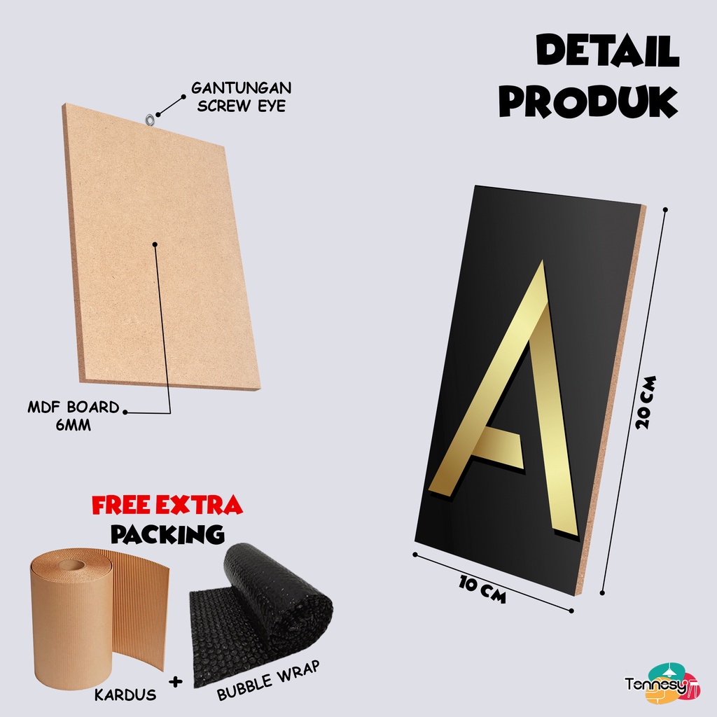 TENNESY HIASAN DINDING ALPHABET HURUF FONT CLASSIC 10X20 CM  WALL DECOR PAJANGAN KAYU DEKORASI DINDING KAMAR TIDUR RUMAH