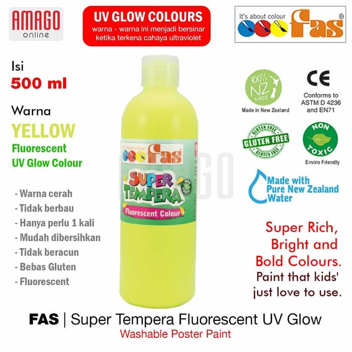 

FAS Super Tempera Fluorescent Uv Glow Paint - 500 ml - Yellow