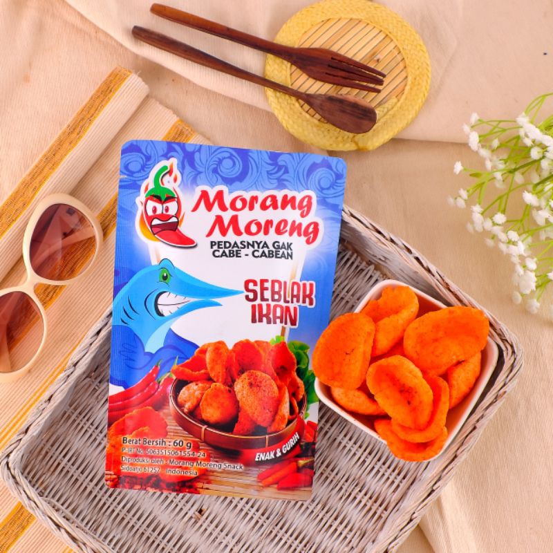 

KERUPUK SEBLAK MORANGMORENG SNACK KEMASAN POUCH BARU 65GR